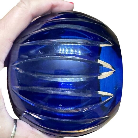 Vintage Czech Glass Cobalt Blue Rose Bowl Cut to Clear‎ c.1965 - Picture 3 of 4